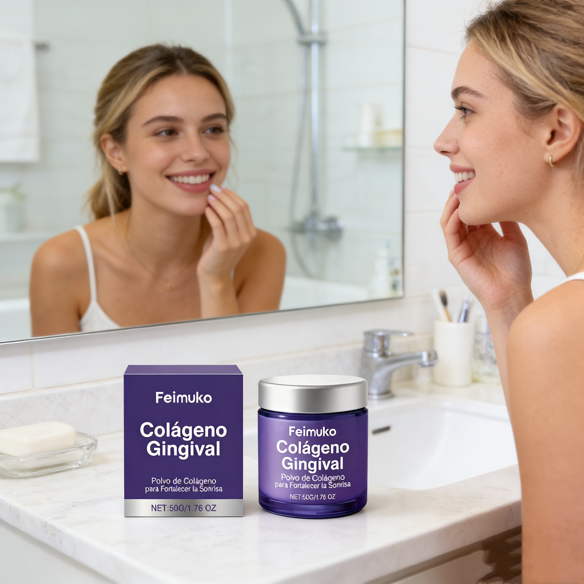 Teeth Whitening Results - Collagen Teeth Cleaning Powder Mint Fresh